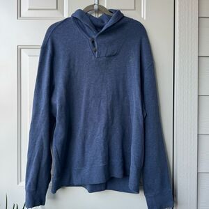 Polo Ralph Lauren Sweater Men XL Blue‎ Mock Neck Brown Elbow Patch Preppy Casual